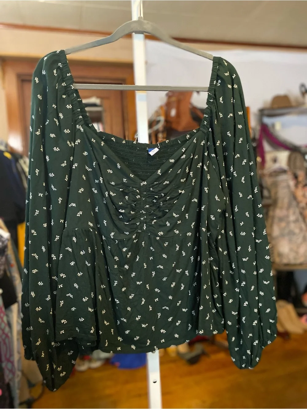Old Navy Dark Green Floral Peasant Blouse